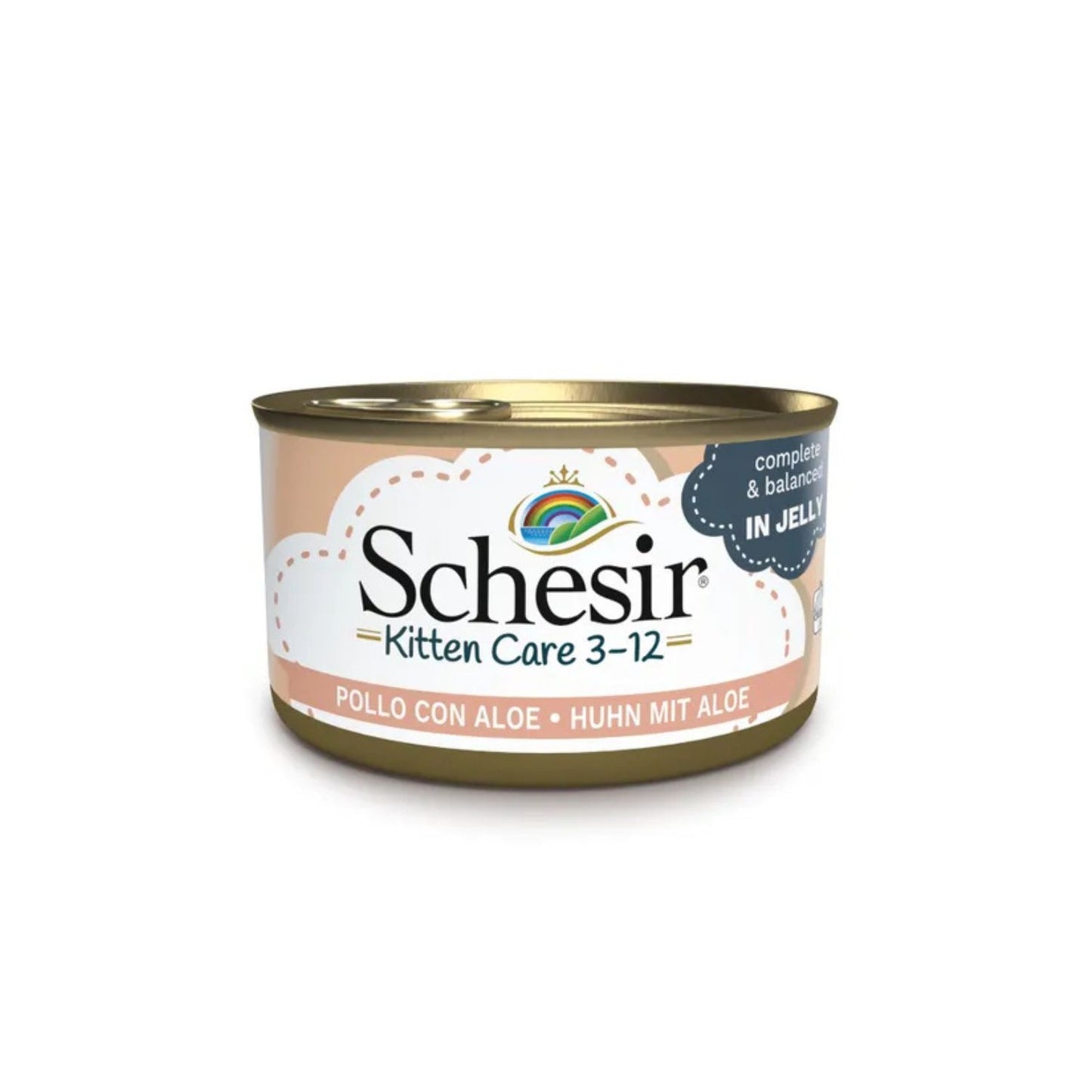 Schesir Kitten Care 3-12 Hrana Umeda pentru Pisici Junior, Fileuri Pui cu Aloe in Gelatina, 85g