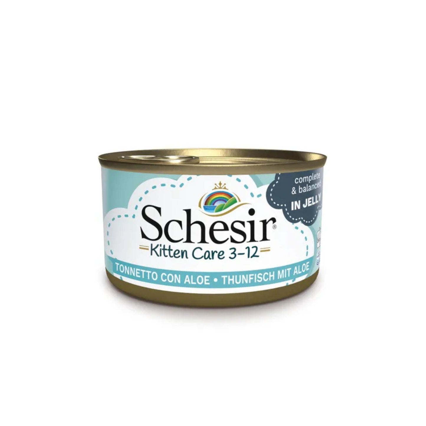 Schesir Kitten Care 3-12 Hrana Umeda pentru Pisici Juniori, Fileuri Ton cu Aloe in Gelatina, 85g
