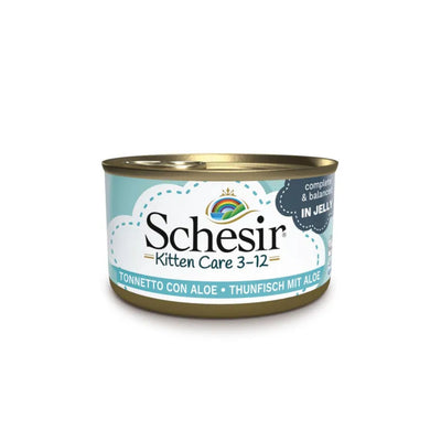 Schesir Kitten Care 3-12 Hrana Umeda pentru Pisici Juniori, Fileuri Ton cu Aloe in Gelatina, 85g