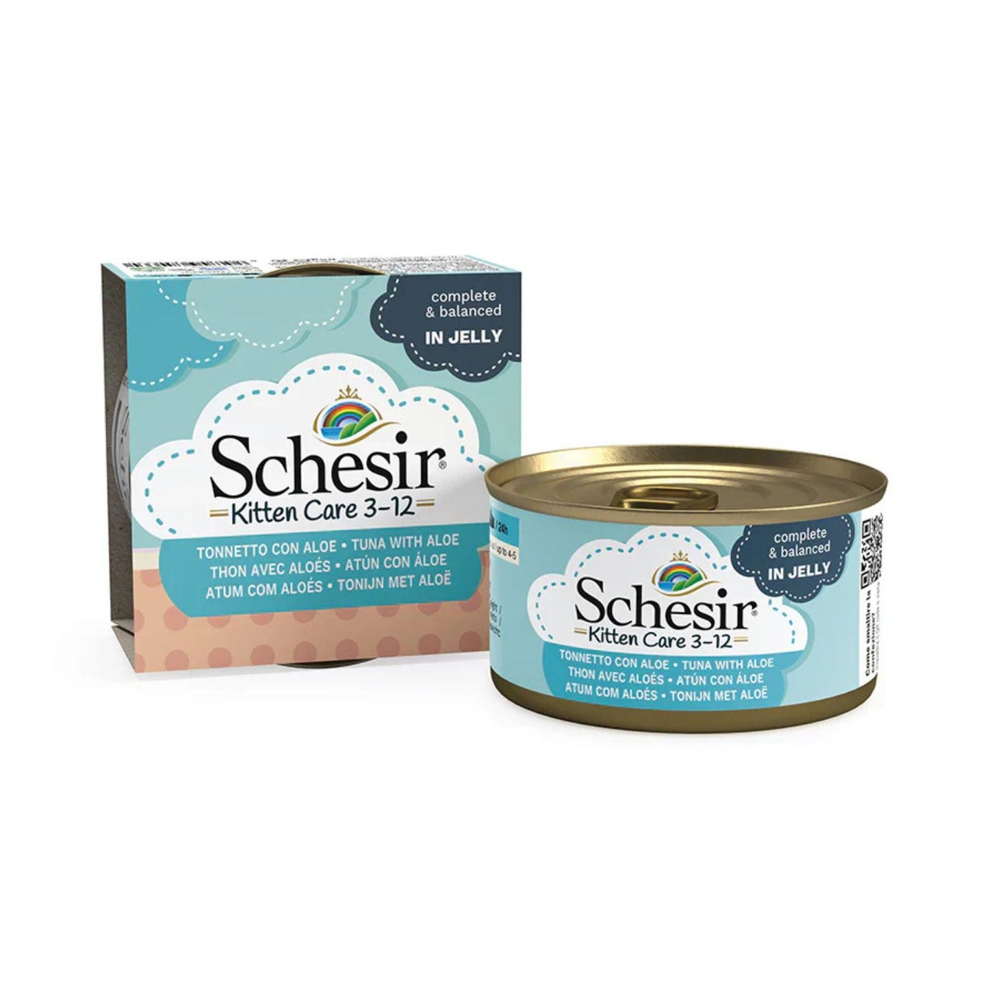 Schesir Kitten Care 3-12 Hrana Umeda pentru Pisici Juniori, Fileuri Ton cu Aloe in Gelatina, 85g