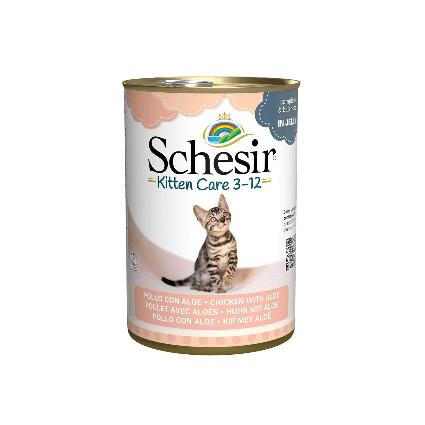 Schesir Kitten Care 3-12 luni, Hrana Umeda Pisici Junior, Fileuri de Pui cu Aloe in Jeleu, 140g