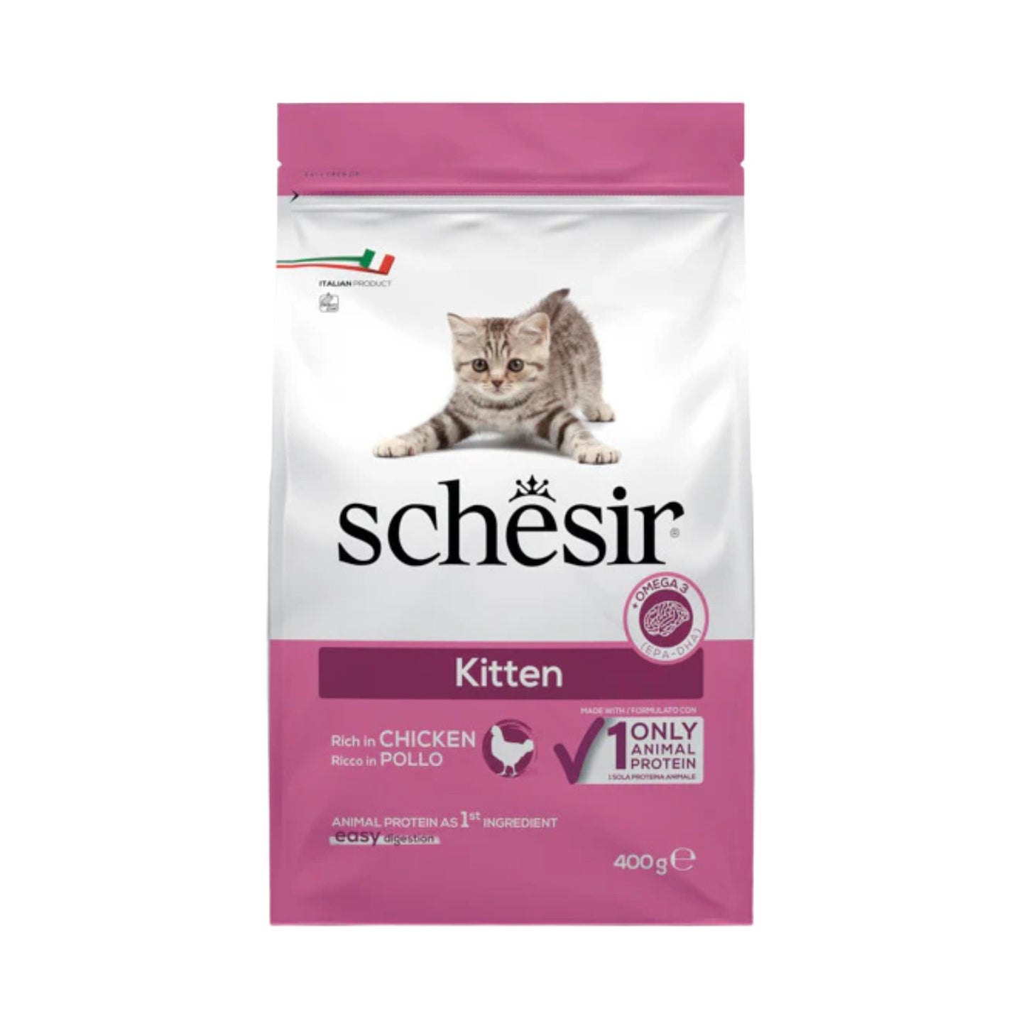 Schesir Kitten Monoprotein Hrana Uscata pentru Pisici Junior, cu Pui, Dezvoltare Sanatoasa, 400g/10kg