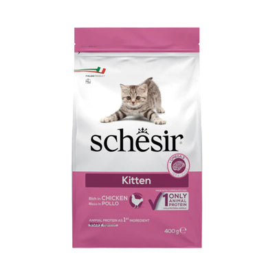Schesir Kitten Monoprotein Hrana Uscata pentru Pisici Junior, cu Pui, Dezvoltare Sanatoasa, 400g/10kg
