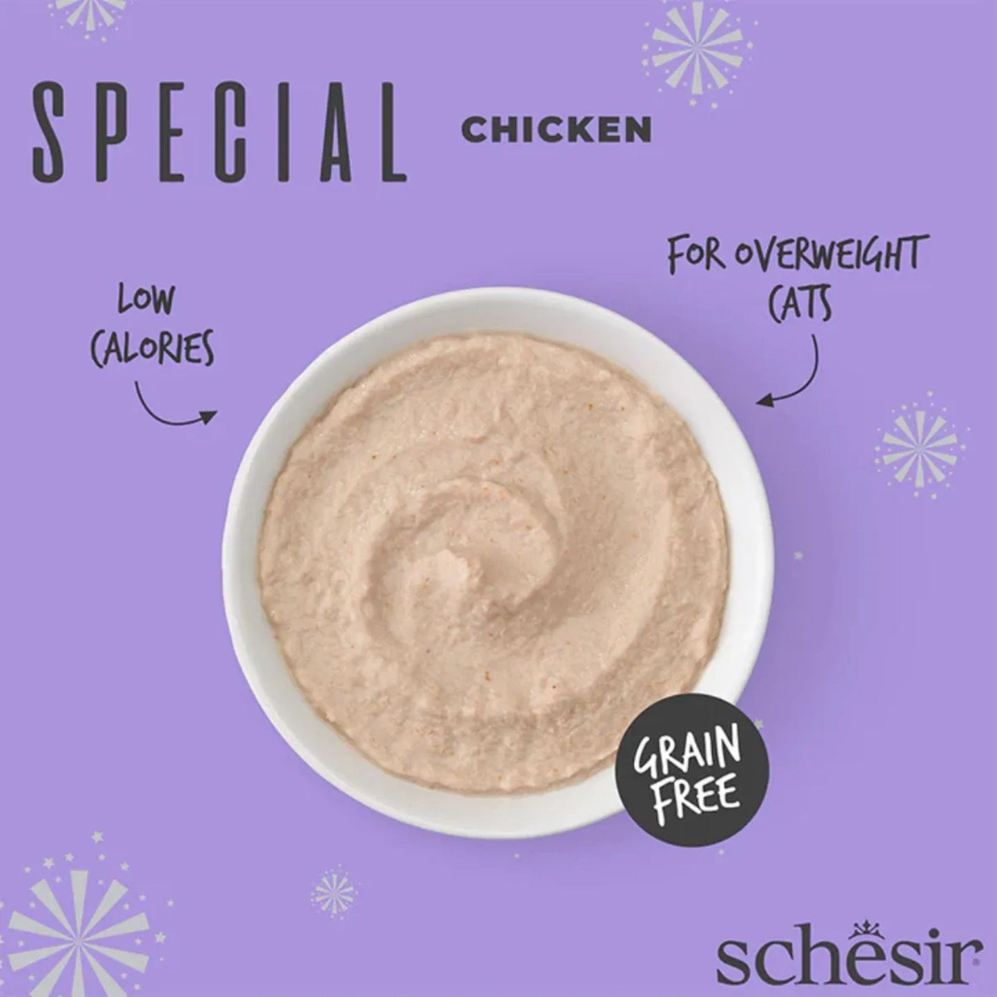 Schesir Special Light, Hrana Umeda pentru Pisici Adult, Mousse cu Pui si Curcan, Controlul Greutatii, Fara Cereale, 70g