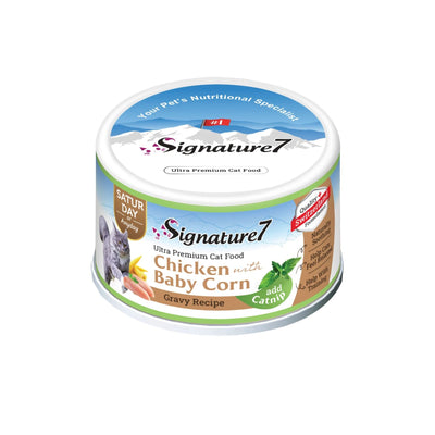 Signature7 Cat, Hrana Umeda pentru Pisici, Reteta cu Pui in Sos de Porumb Baby 70g