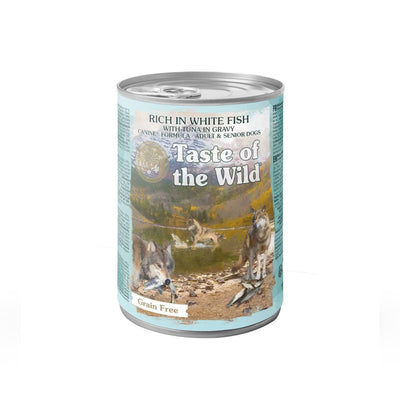 Taste of the Wild, Hrana Umeda pentru Caini Adult si Senior, cu Peste Alb si Ton in Sos, Fara Cereale, 390g