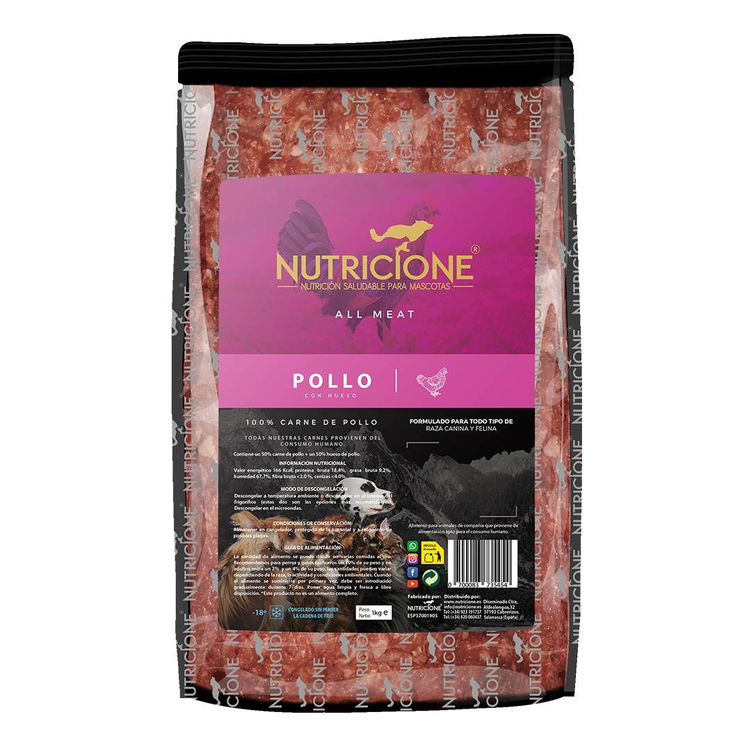 BARF 100% carne de pui pentru câini și pisici – Nutricione, 1 kg