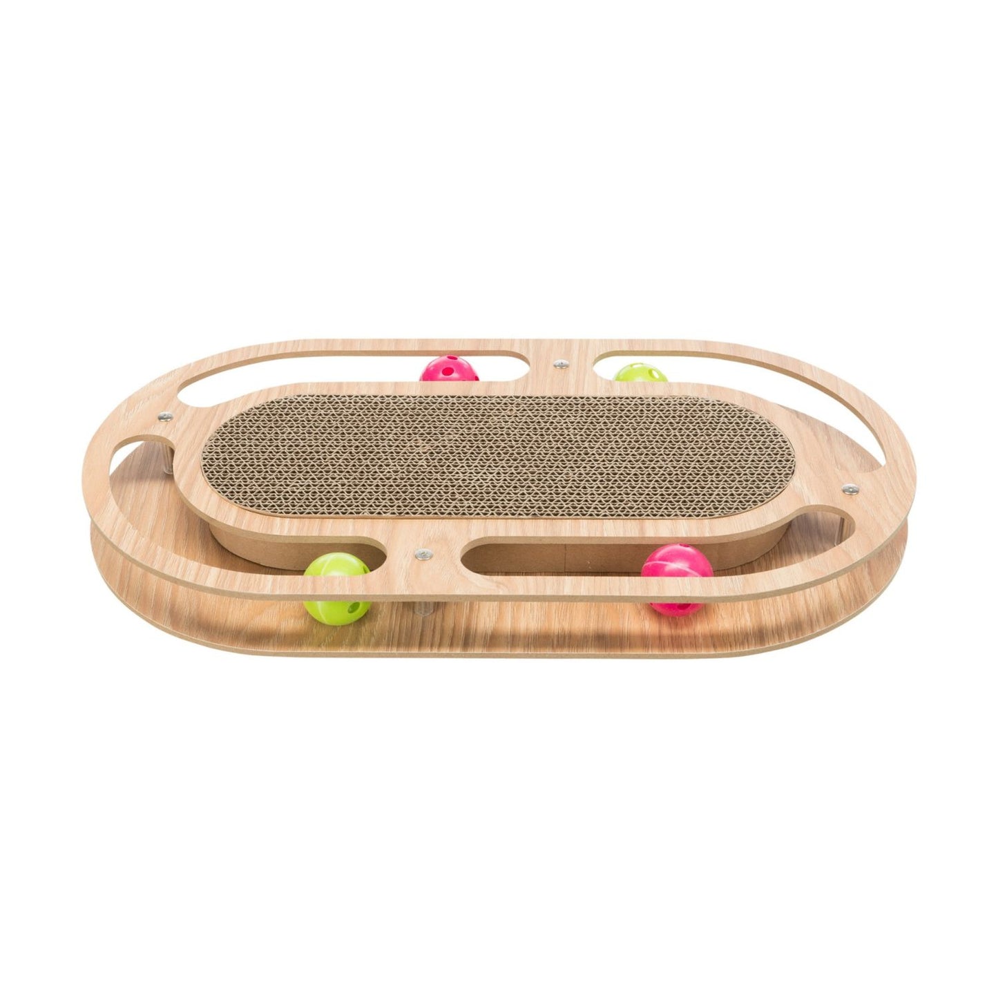 Trixie Carton de Zgariat pentru Pisici cu Cadru din Lemn si 4 Mingi, Zgariat si Joaca 2 în 1, 46x4x25 cm