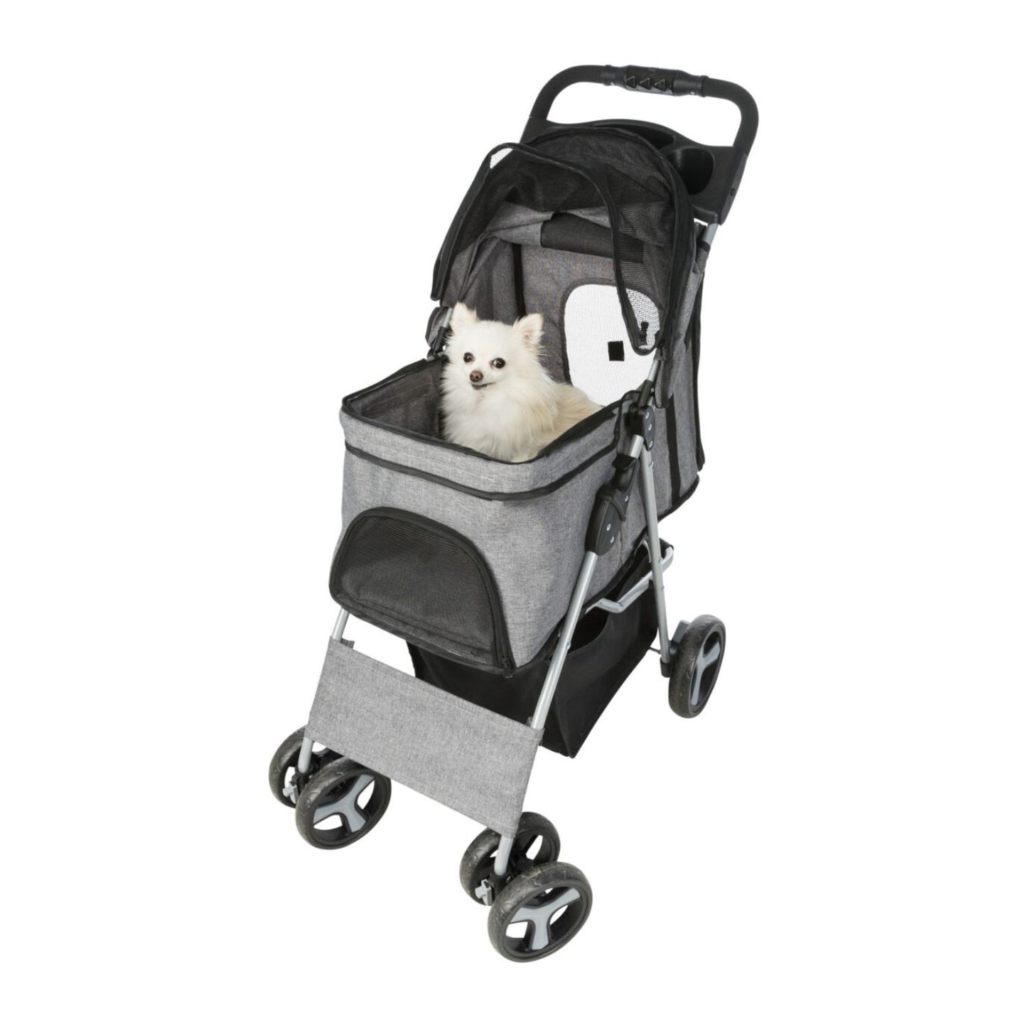Trixie Carucior Transport Buggy 4 Roti pentru Pisici si Caini pana la 15kg, 47x100x80cm, Taupe, Pliabil cu O Singura Mana