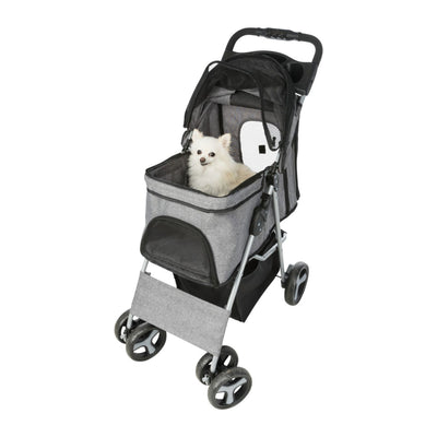 Trixie Carucior Transport Buggy 4 Roti pentru Pisici si Caini pana la 15kg, 47x100x80cm, Taupe, Pliabil cu O Singura Mana