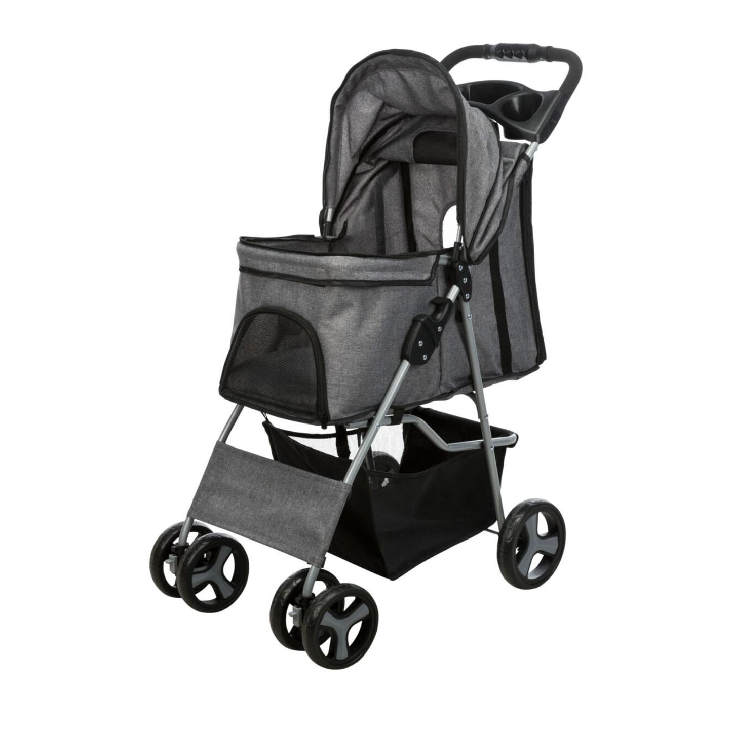 Trixie Carucior Transport Buggy 4 Roti pentru Pisici si Caini pana la 15kg, 47x100x80cm, Taupe, Pliabil cu O Singura Mana
