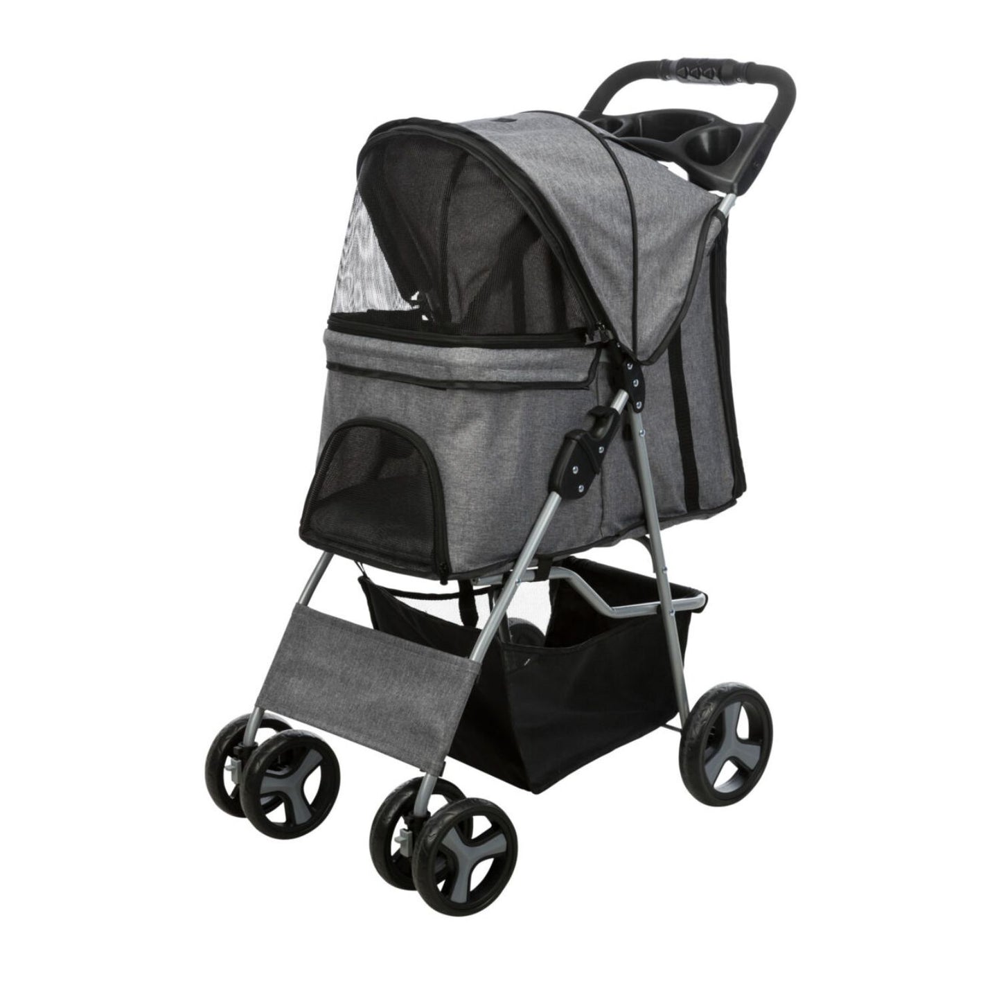 Trixie Carucior Transport Buggy 4 Roti pentru Pisici si Caini pana la 15kg, 47x100x80cm, Taupe, Pliabil cu O Singura Mana