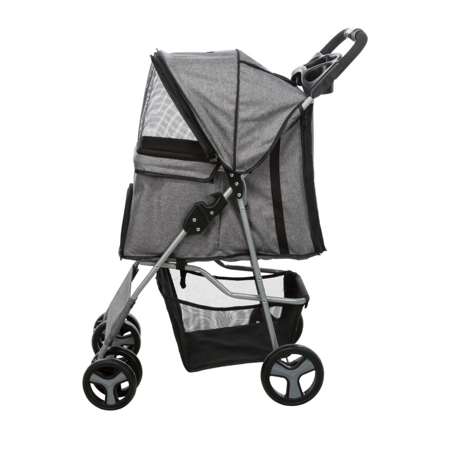 Trixie Carucior Transport Buggy 4 Roti pentru Pisici si Caini pana la 15kg, 47x100x80cm, Taupe, Pliabil cu O Singura Mana