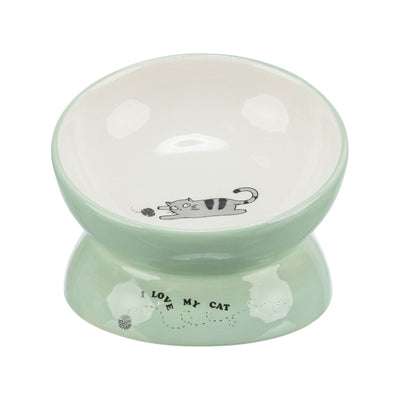 Trixie Castron Ceramic Ridicat pentru Pisici, Forma Ergonomica, 0,15L / ø13cm, Verde Salvie/Alb