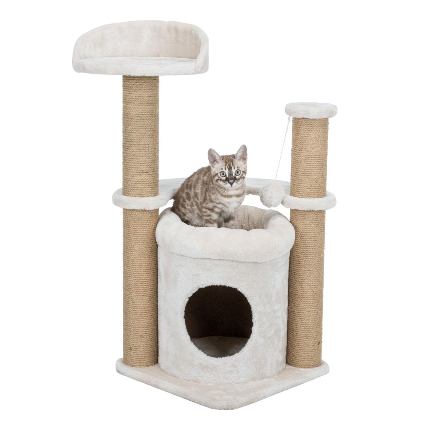 Trixie Cat Tree Nayra Ansamblu pentru Pisici, Pestera, Pat si Stalpi Sisal, Baza 40x40cm, Inaltime 83cm, Bej