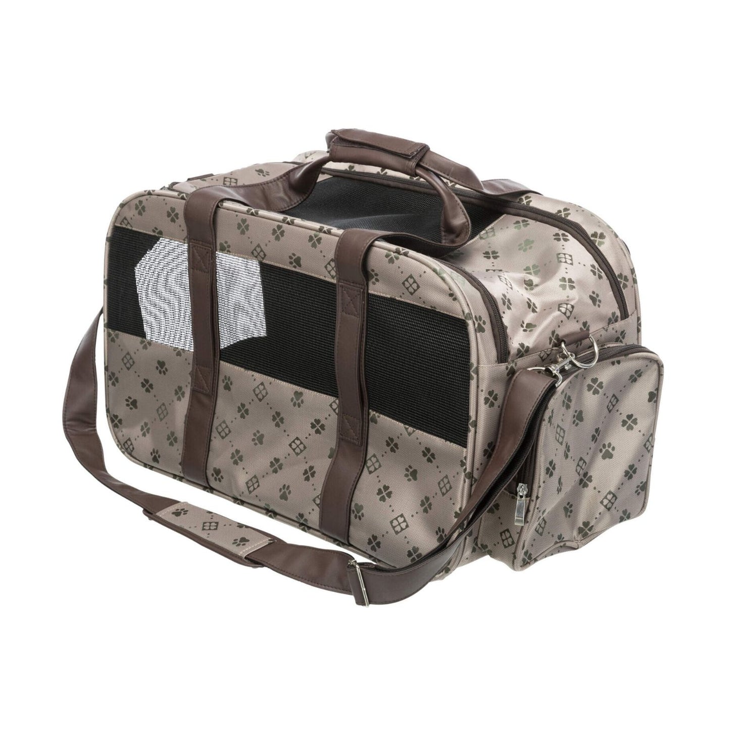 Trixie Geanta Transport Extensibila Maxima, Pisici si Caini pana la 8kg, Bej cu Model Labute, 33x32x54cm