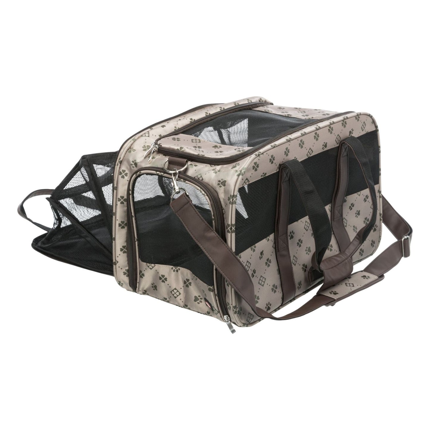 Trixie Geanta Transport Extensibila Maxima, Pisici si Caini pana la 8kg, Bej cu Model Labute, 33x32x54cm