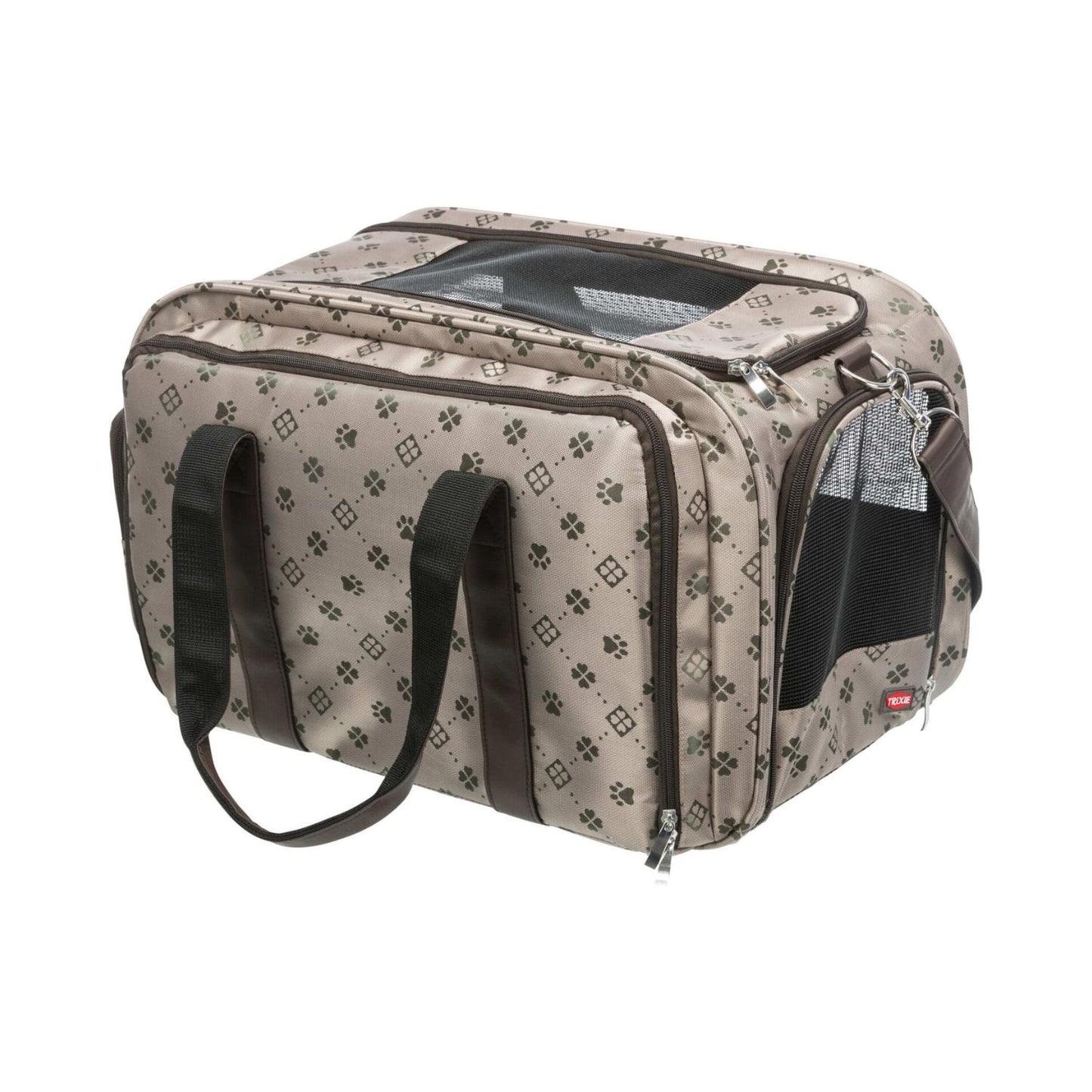 Trixie Geanta Transport Extensibila Maxima, Pisici si Caini pana la 8kg, Bej cu Model Labute, 33x32x54cm