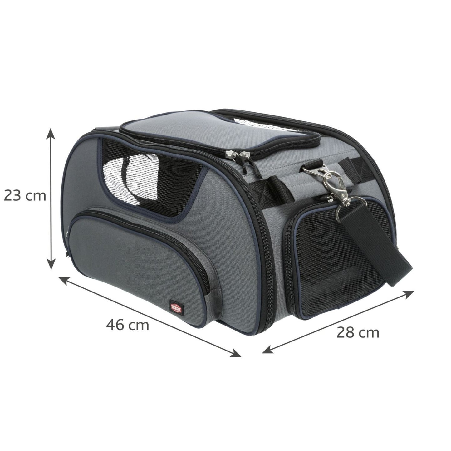 Trixie Geanta Transport Wings pentru Pisici si Caini pana la 20kg, Calatorii cu Avionul, 28x23x46cm, Gri