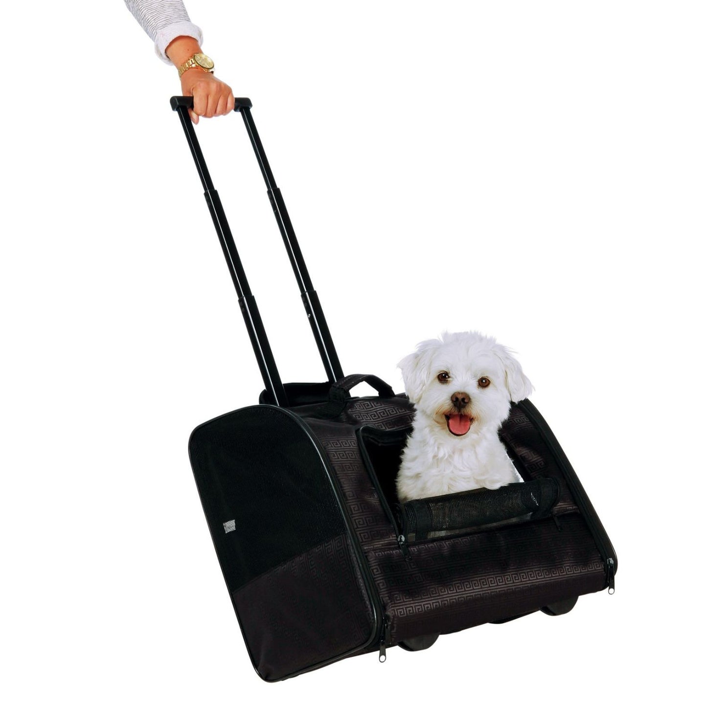 Trixie Troler Transport Elegance pentru Pisici si Caini pana la 10kg, Maner Retractabil, 45x41x31cm, Negru
