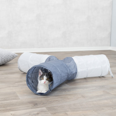 Trixie Tunel De Joaca Pentru Pisici, Cu 4 Intrari, Nailon, 3/22x50 cm, Gri Inchis/ Gri Deschis