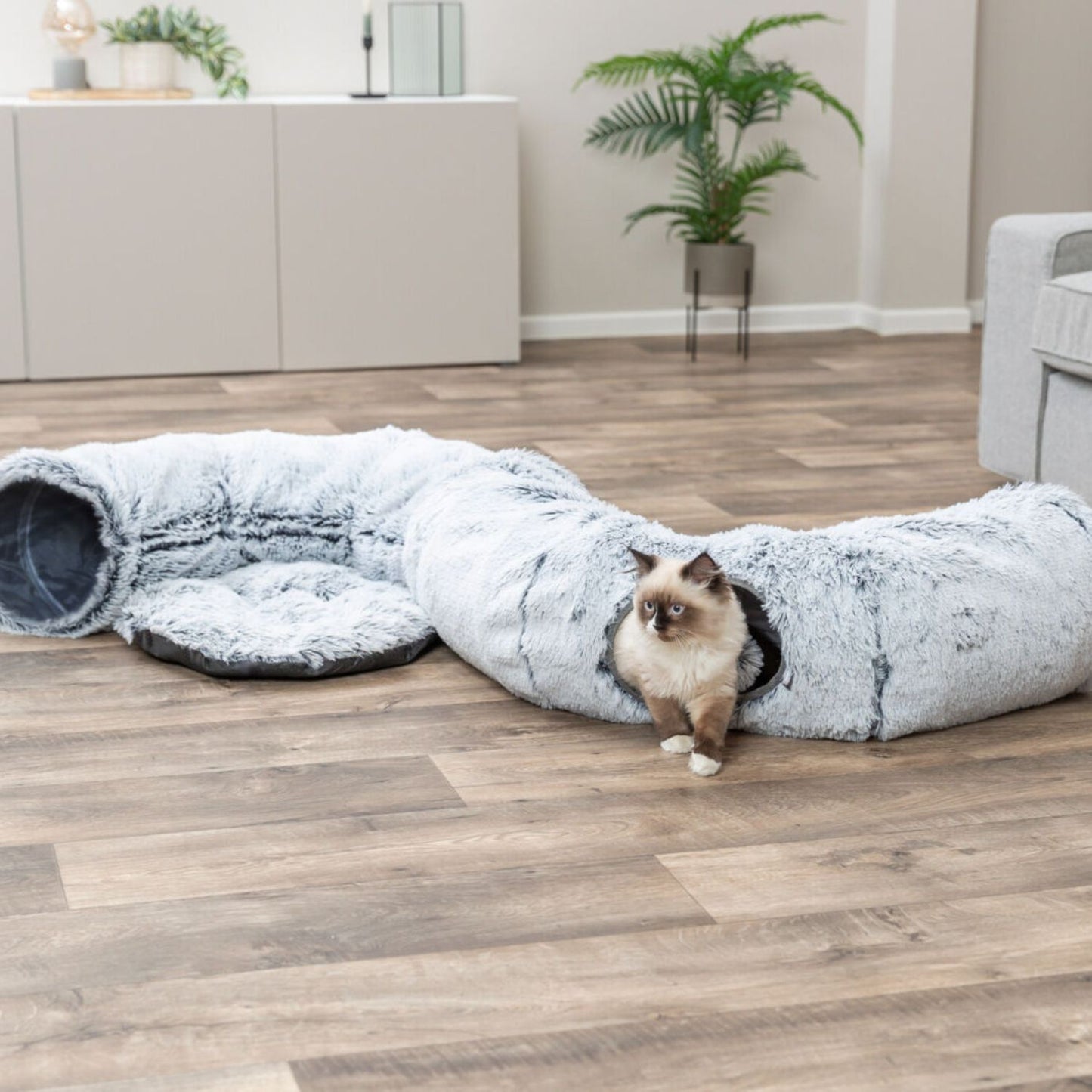 Trixie Tunel de Joaca pentru Pisici Harvey, Culcus si Tunel 2 in 1, Plus Moale, 25x160 cm, Gri