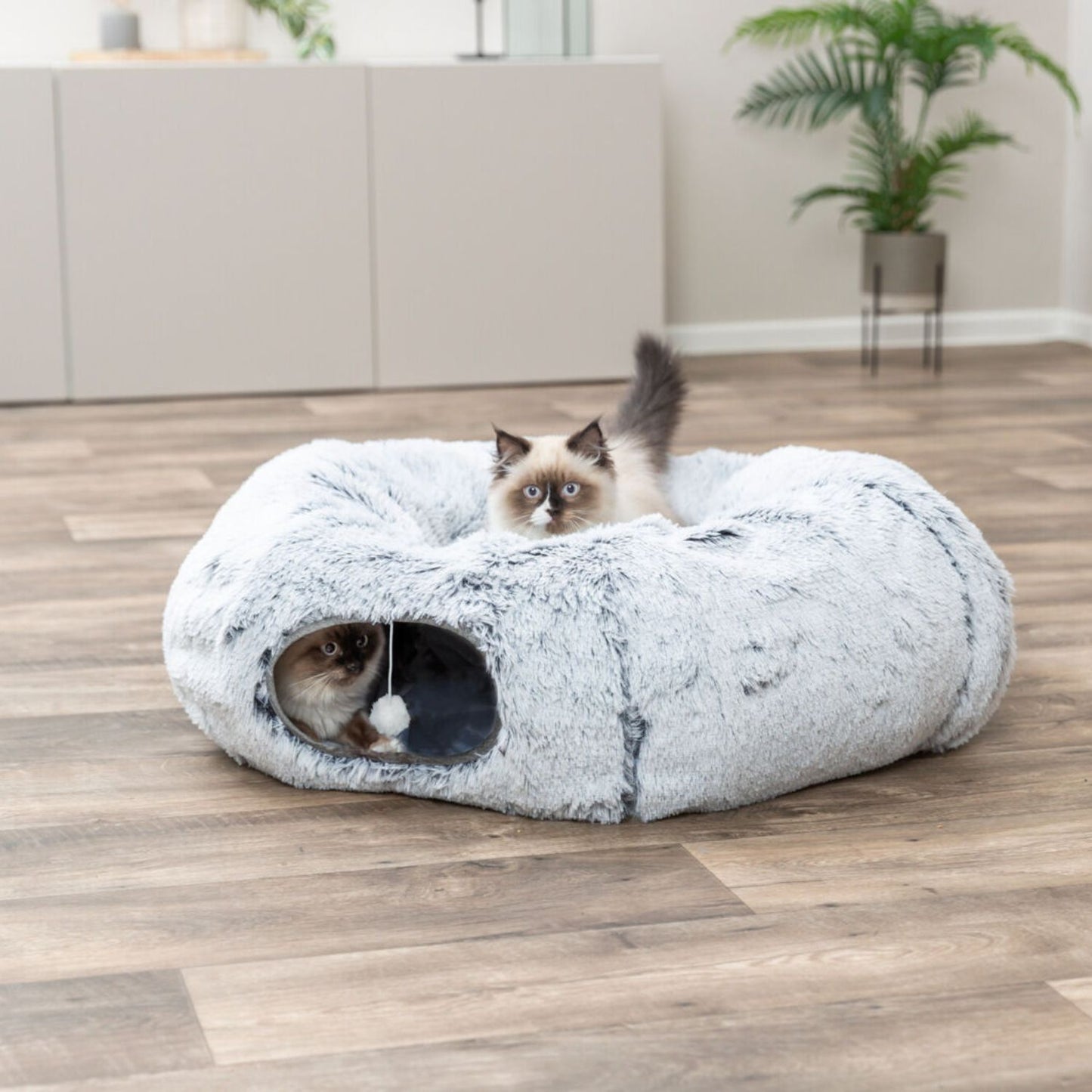 Trixie Tunel de Joaca pentru Pisici Harvey, Culcus si Tunel 2 in 1, Plus Moale, 25x160 cm, Gri