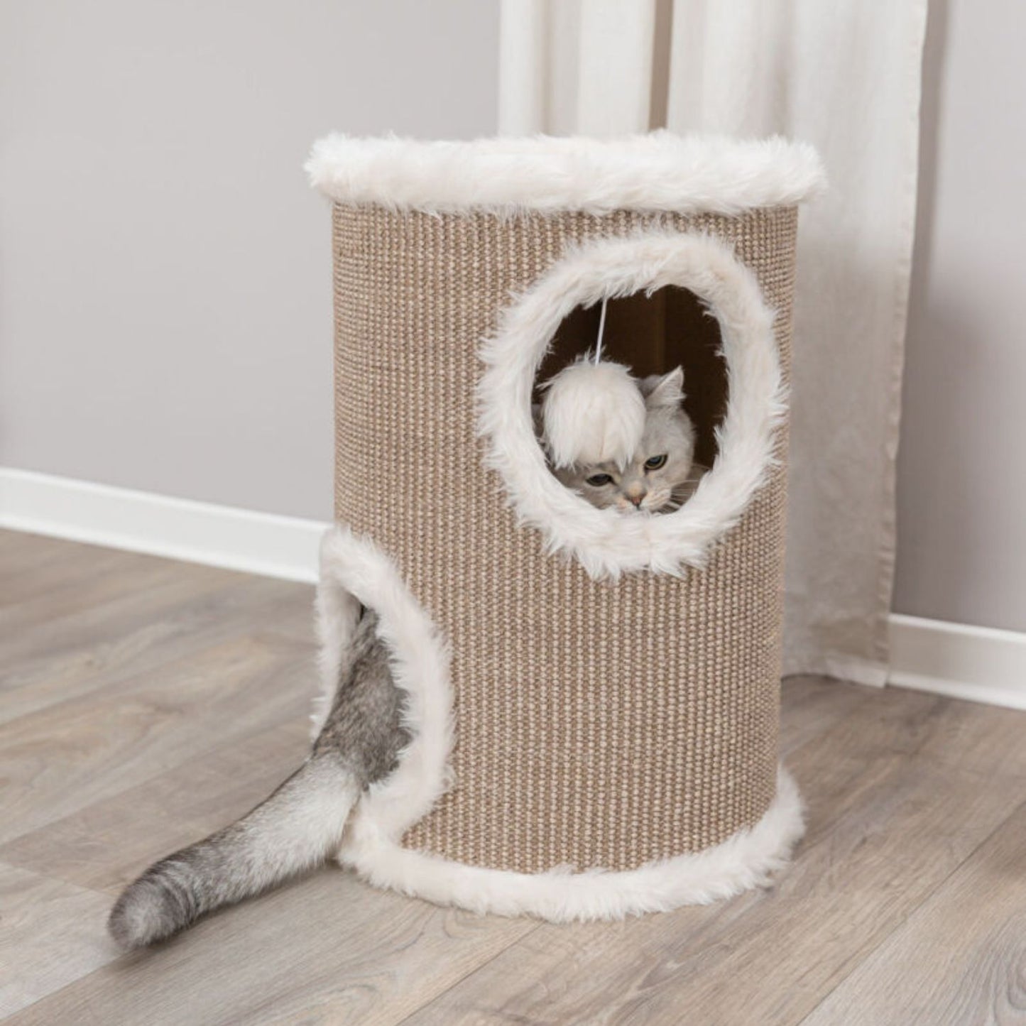 Trixie Turn Edoardo, Ansamblu Zgariat pentru Pisici cu 2 Etaje si Pestera, Sisal si Plus, Inaltime 50cm, Taupe/Crem