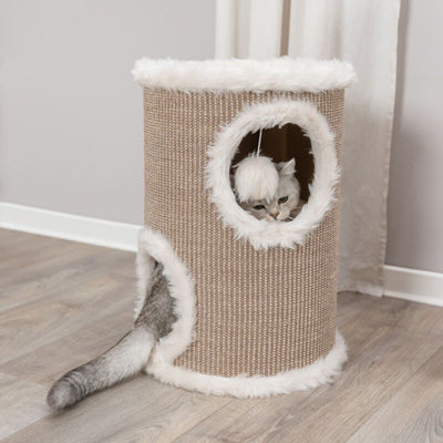 Trixie Turn Edoardo, Ansamblu Zgariat pentru Pisici cu 2 Etaje si Pestera, Sisal si Plus, Inaltime 50cm, Taupe/Crem