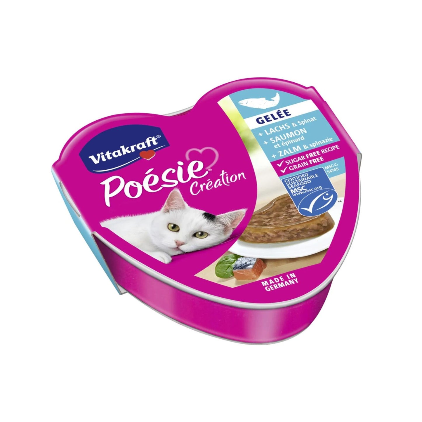 Vitakraft Poesie Creation, Hrana Umeda pentru Pisici, Somon si Spanac in Aspic, 85g