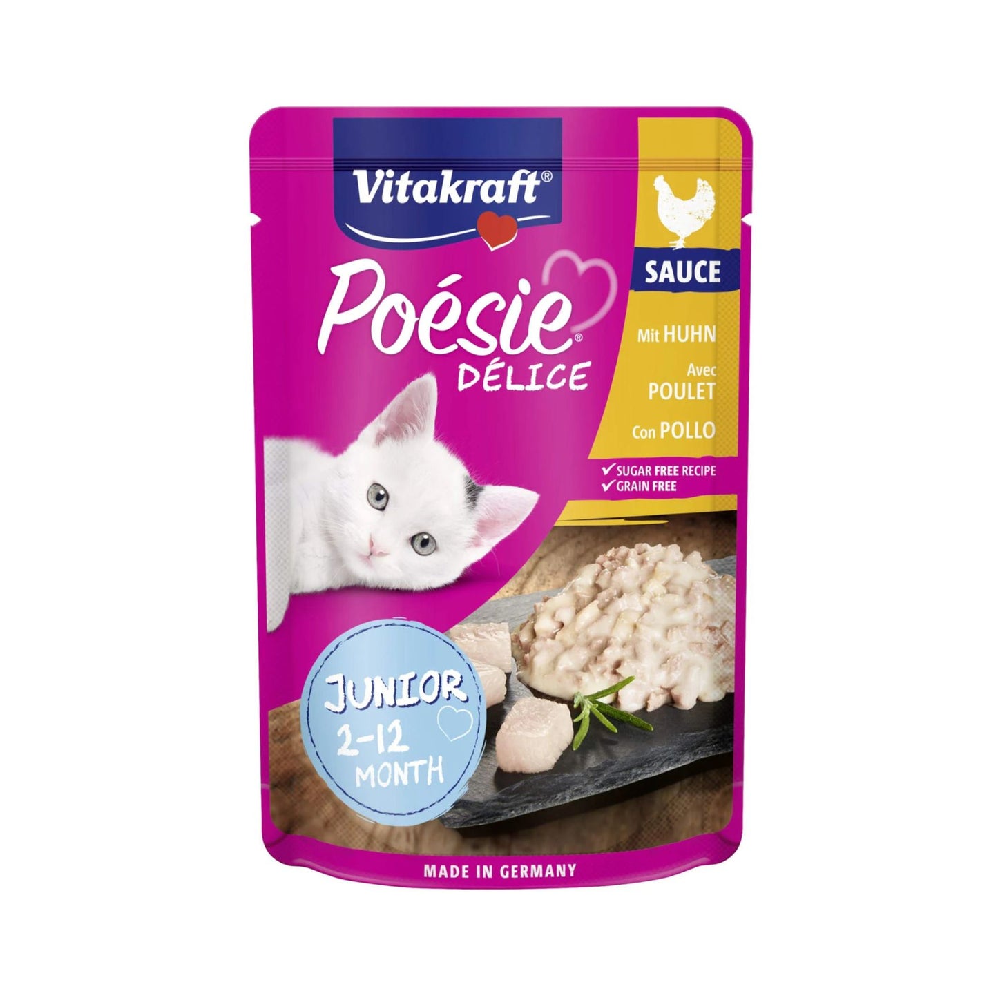 Vitakraft Poesie Delice Sauce Junior, Hrana Umeda pentru Pisoiasi cu File de Pui in Sos, Plic 85g