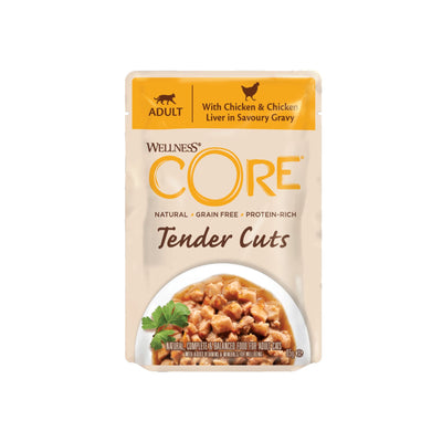 Wellness CORE Tender Cuts, Hrana Umeda pentru Pisici, cu Pui si Ficat de Pui in Sos, Fara Cereale, Plic, 85g