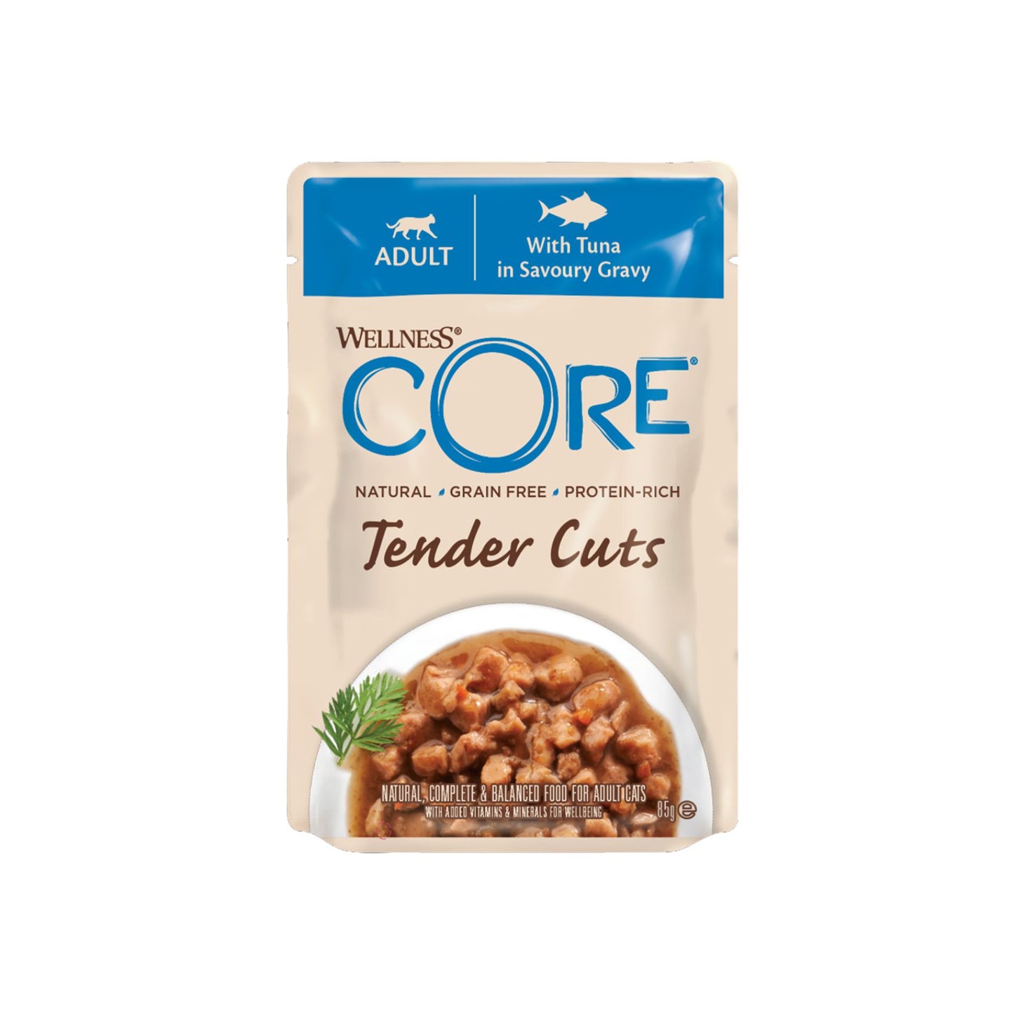 Wellness CORE Tender Cuts, Hrana Umeda pentru Pisici, cu Ton in Sos, Fara Cereale, Plic, 85g