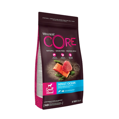 Wellness CORE Small Breed Ocean, Hrana Uscata pentru Caini Talie Mica, cu Somon si Ton, Sanatate Piele si Blana, Fara Cereale, 1.5 kg