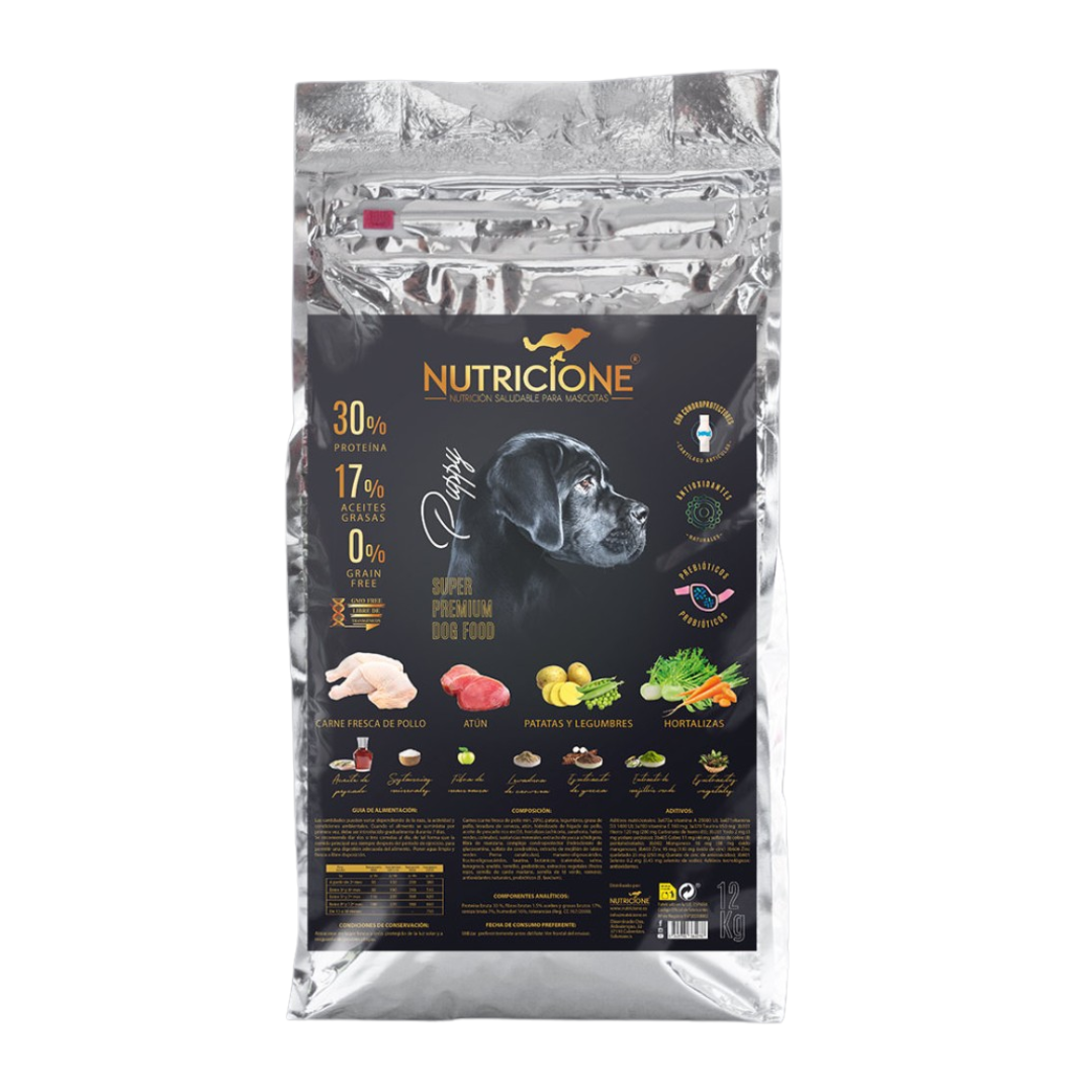 Hrană uscată pentru câini junior Nutricione cu pui și ton – fără cereale, ambalaj