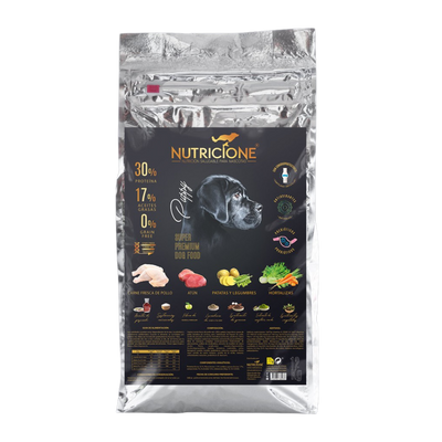 Hrană uscată pentru câini junior Nutricione cu pui și ton – fără cereale, ambalaj