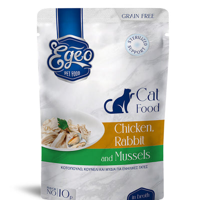 EGEO Cat Adult cu Pui, Iepure & Midii in Sos 85g