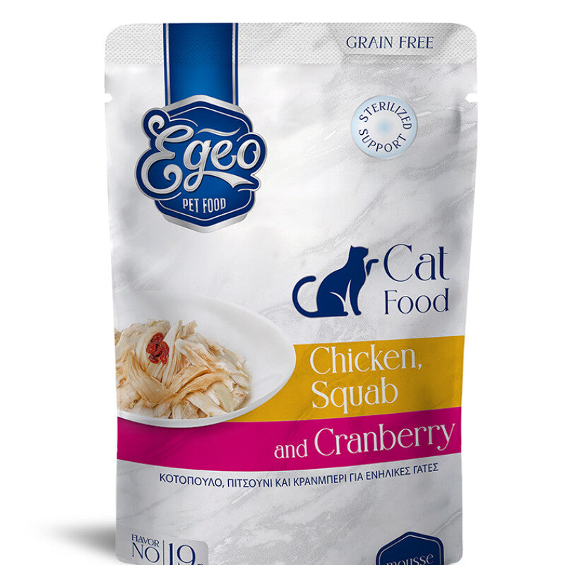 EGEO Cat Sterilised Pui, Porumbel & Merisor Mousse 85g