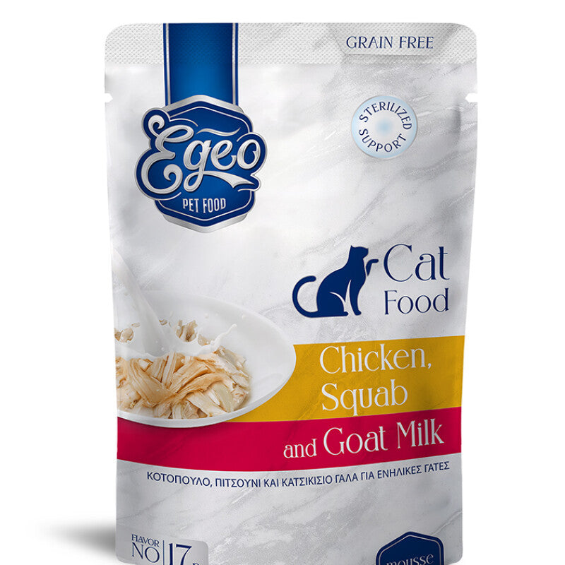 EGEO Cat Sterilised cu Pui, Porumbel & Lapte de Capra Mousse 85g