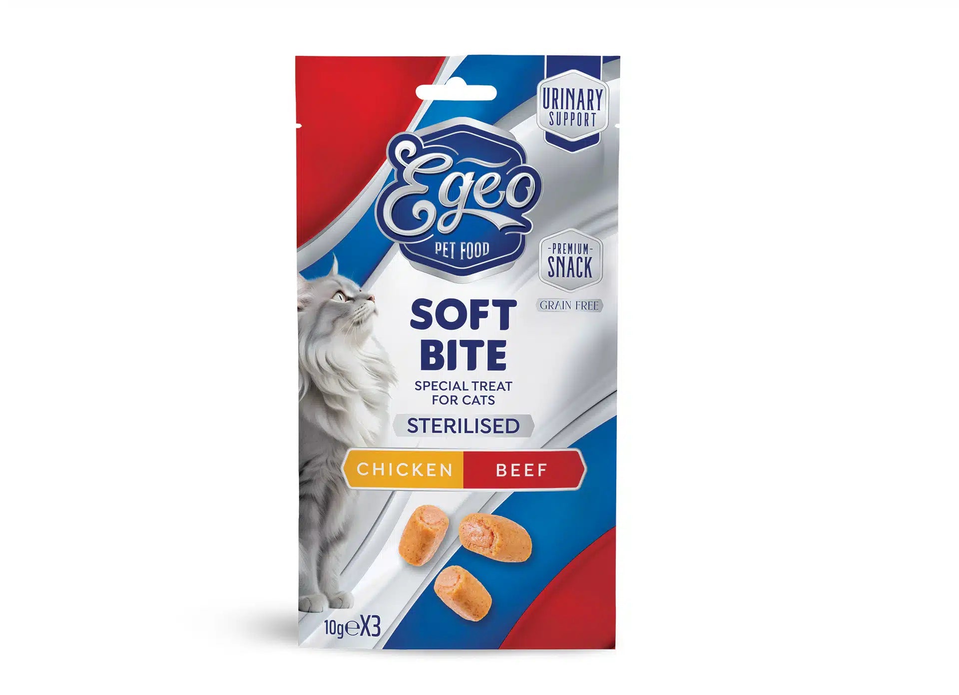 EGEO Soft Bites Sterilised Pui & Vita pentru pisici sterilizate 30gr