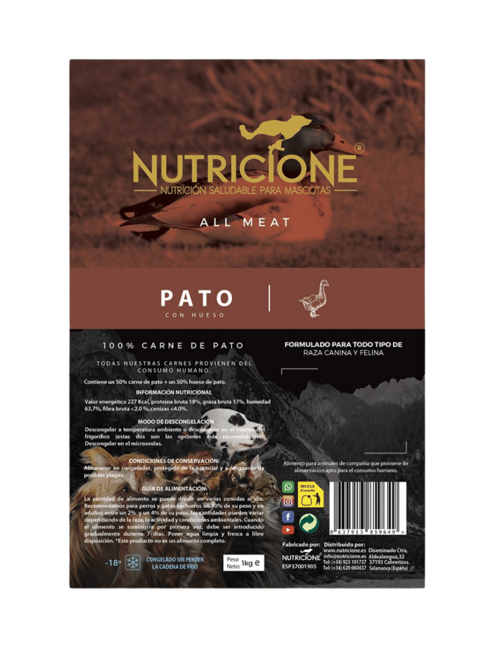 BARF 100% carne de rață – etichetă produs 1 kg