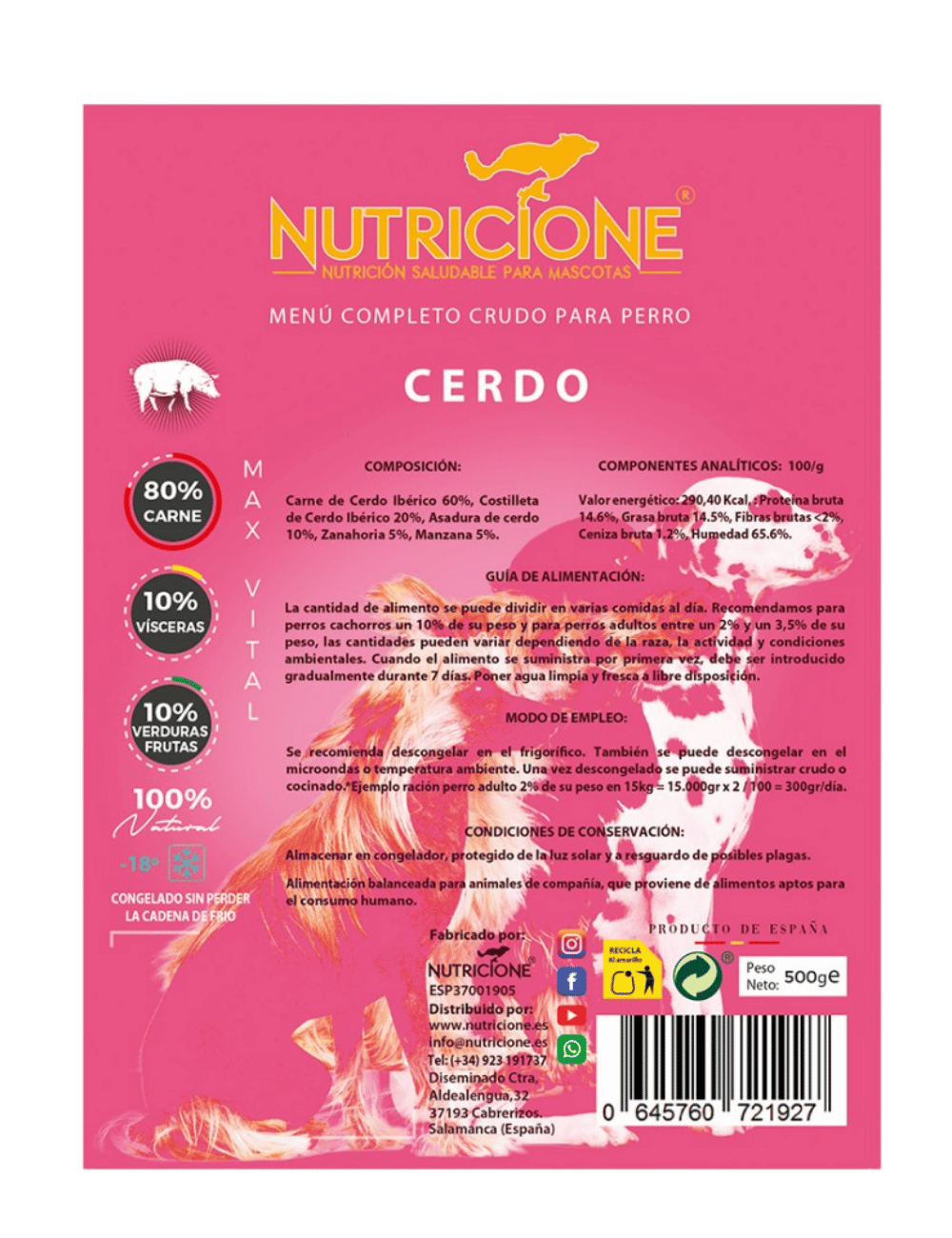 BARF complet pentru câini din porc iberic – etichetă produs 500gr