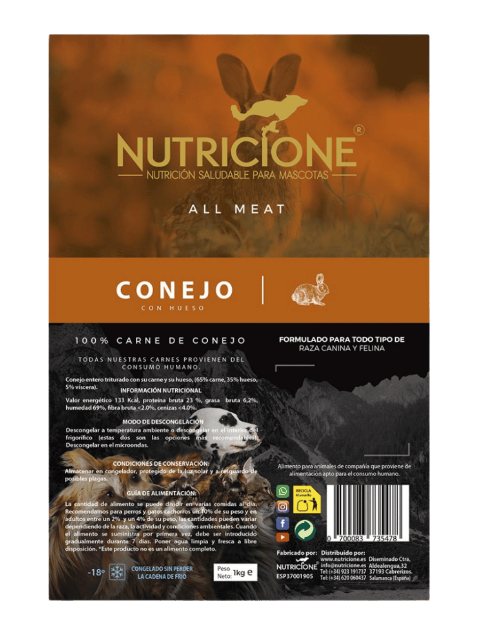 BARF 100% carne de iepure – etichetă produs 1 kg
