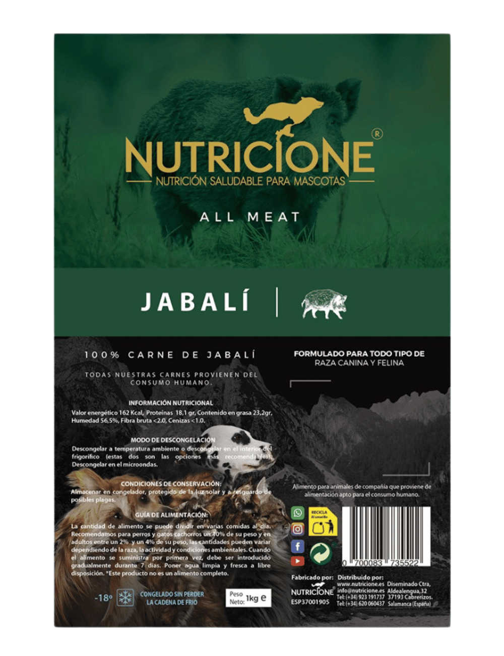 BARF 100% carne de mistreț – etichetă produs 1 kg