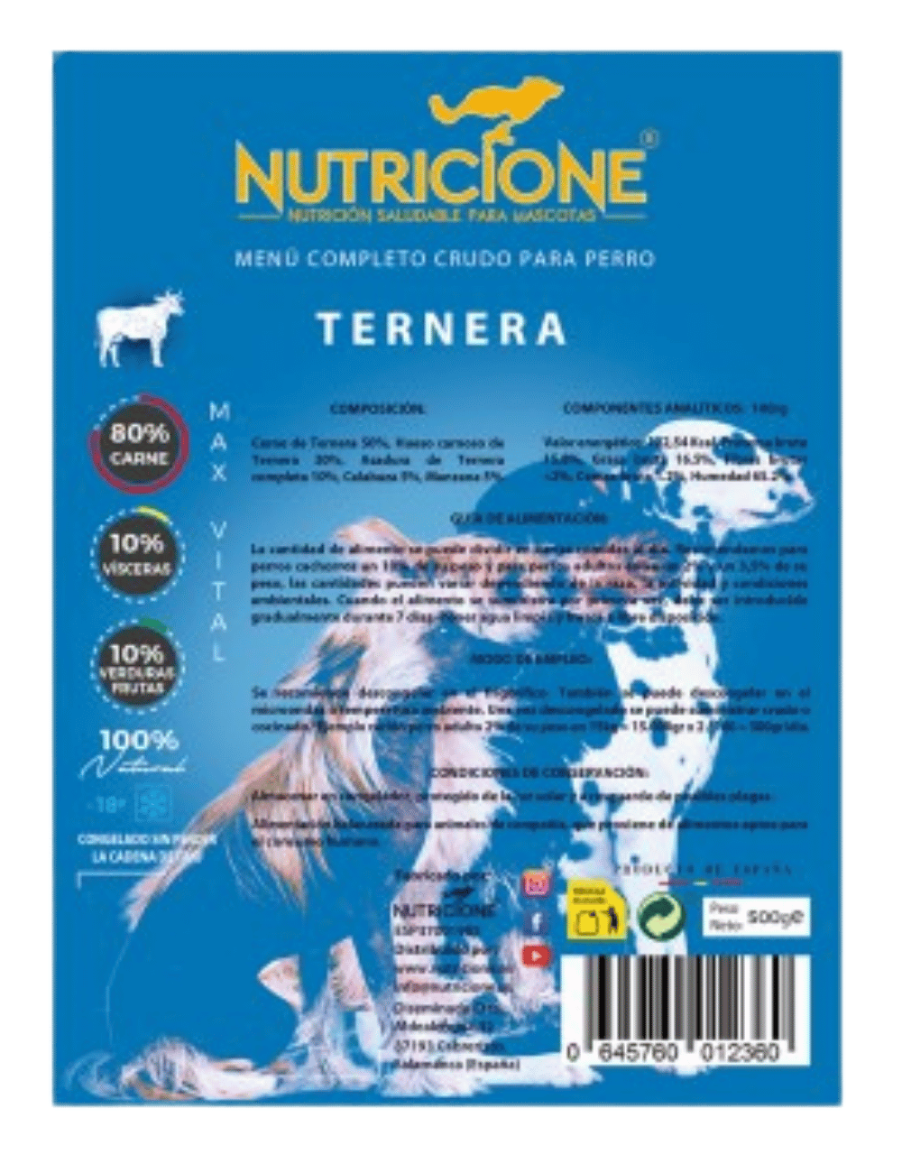 BARF complet pentru câini din vită – etichetă produs 500 g