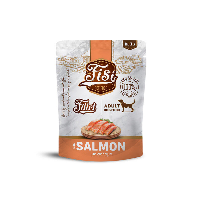 File cu Somon in Jeleu pentru Caine Adult in Plicuri 500g