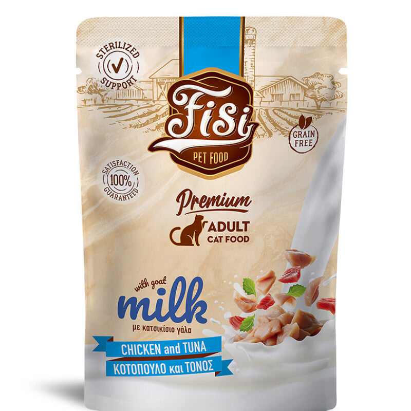 FISI Cat Adult cu Pui, Ton & Lapte de Capra in Sos 85g