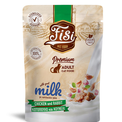 FISI Cat Adult Pui, Iepure & Lapte de Capra in Sos 85g