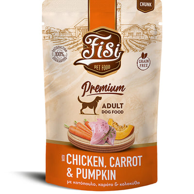 FISI Dog Adult cu Pui, Morcov & Dovleac in Sos 130gr