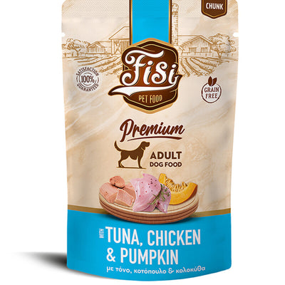 FISI Dog Adult cu Pui, Ton & Dovleac in Sos 130gr